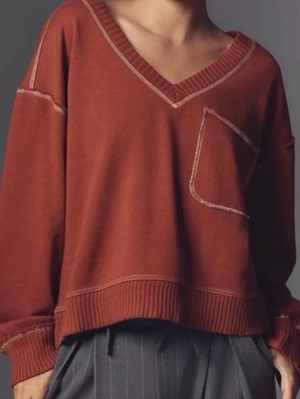 Pilcro Knit Crewneck Sweater - Rust - Picture 10 of 15